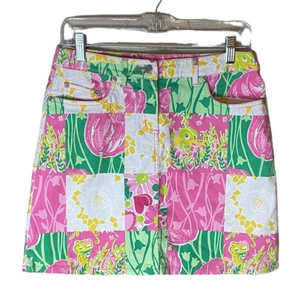 Lilly Pulitzer Derby Trophy‎ Print Patchwork Colorful Mini Skirt Pink Size 2